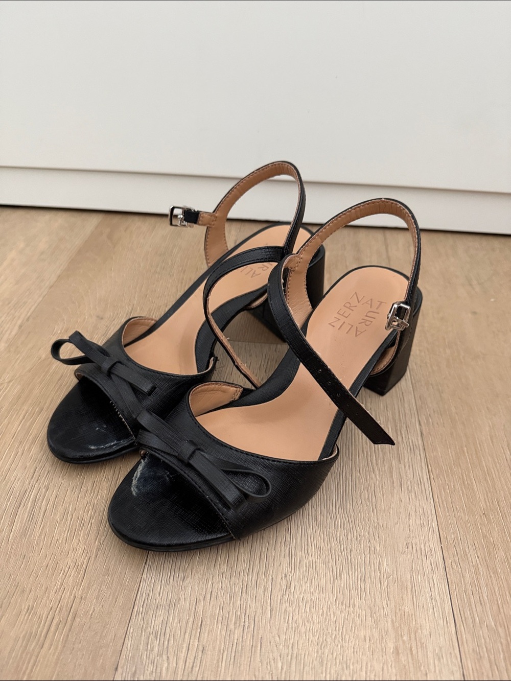 Naturalizer Black Slingback Bow Block Heels